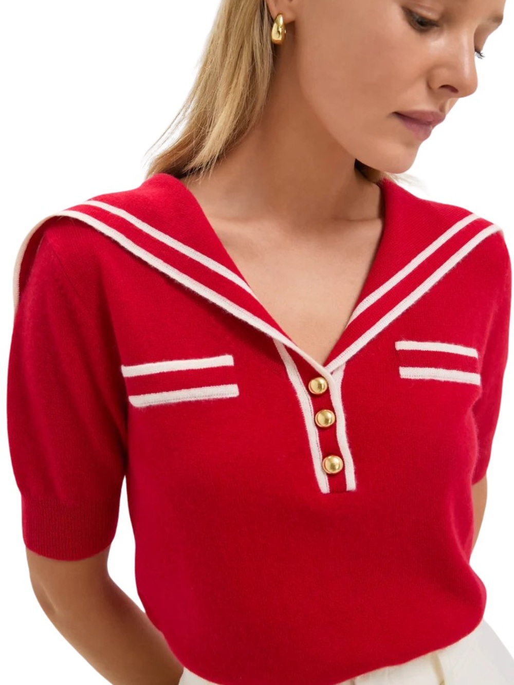 Tuckernuck NWT 100% Cashmere Sailor Collar Sweater L Red Preppy